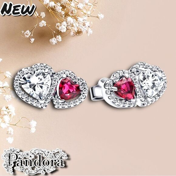 New Pandora Sterling Silver Halo Hearts Stud Earrings with Dust Bag - Picture 1 of 10